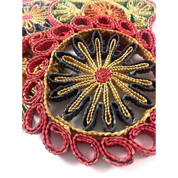 4 Vintage Woven Straw Trivets Multicolor Rattan Braided Rafia Hot Pads Hot Dish - Picture 3 of 5